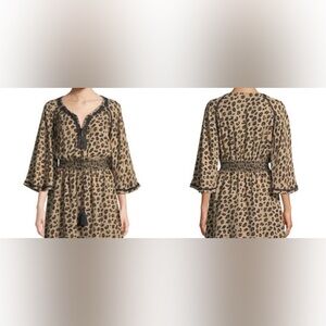 Cupio Leopard Print Tassel Lace Tunic Blouse